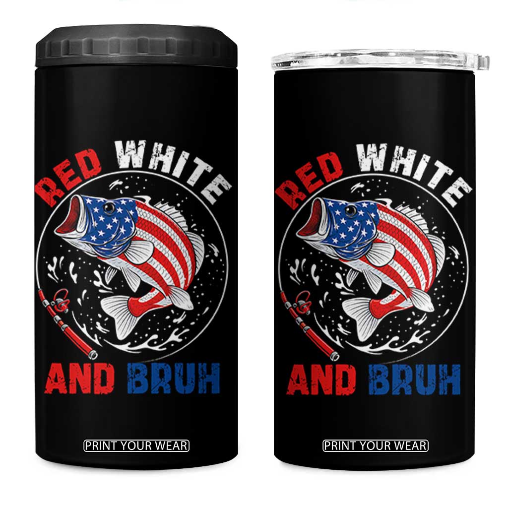 Red White And Bruh Fishing 4 in 1 Can Cooler Tumbler Funny Patriotic Bass 4th Of July American Flag TS02 One Size: 16 oz Black Print Your Wear