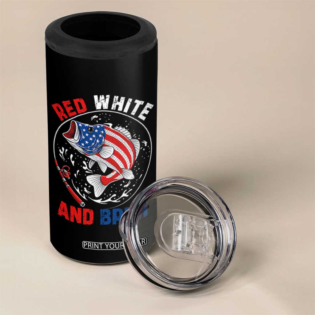 Red White And Bruh Fishing 4 in 1 Can Cooler Tumbler Funny Patriotic Bass 4th Of July American Flag TS02 Print Your Wear