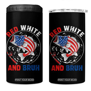 Red White And Bruh Fishing 4 in 1 Can Cooler Tumbler Funny Patriotic Bass 4th Of July American Flag TS02 One Size: 16 oz Black Print Your Wear