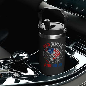 Red White And Bruh Fishing Flip Straw Tumbler Funny Patriotic Bass 4th Of July American Flag TS02 Print Your Wear