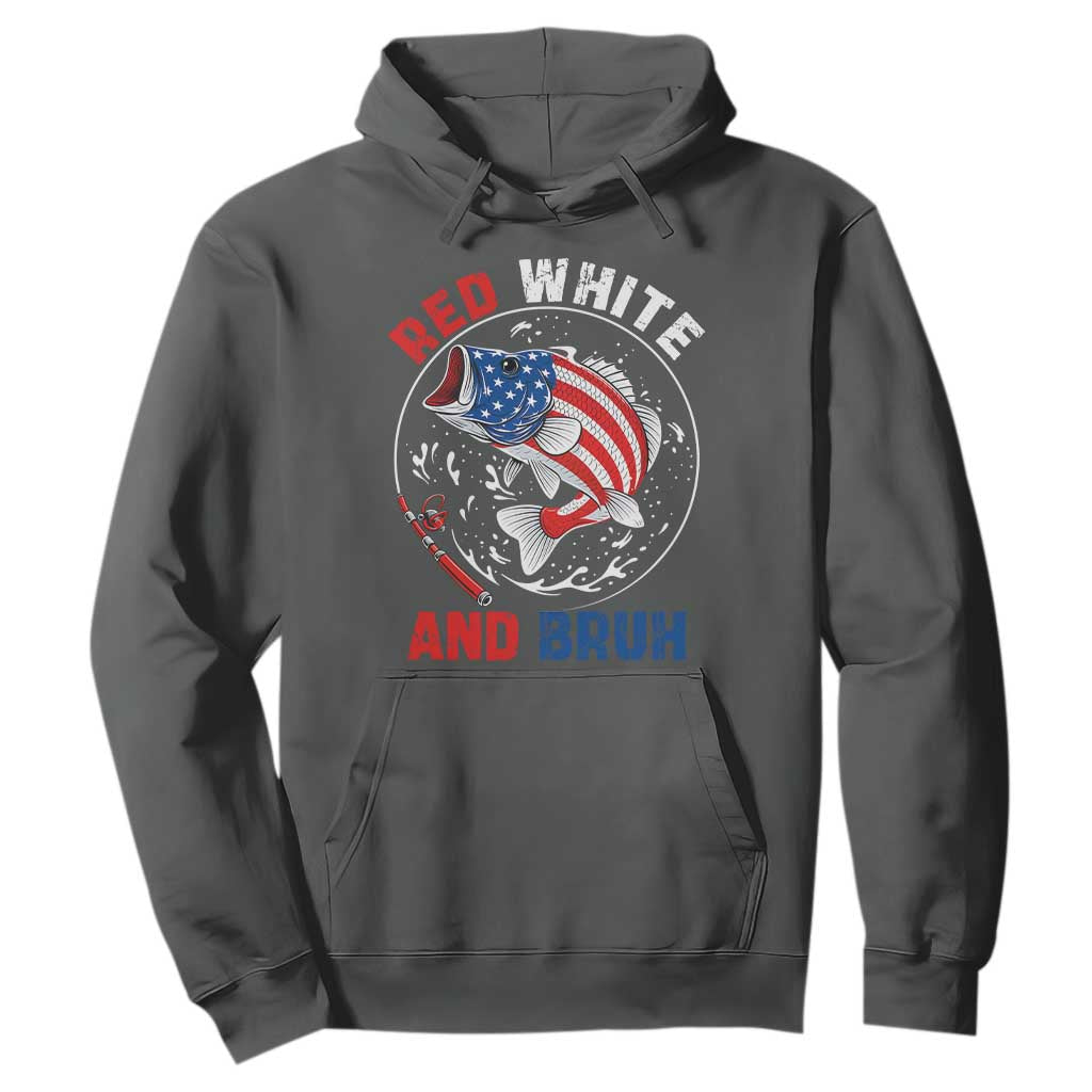 Red White And Bruh Fishing Hoodie Funny Patriotic Bass 4th Of July American Flag TS02 Dark Heather Print Your Wear