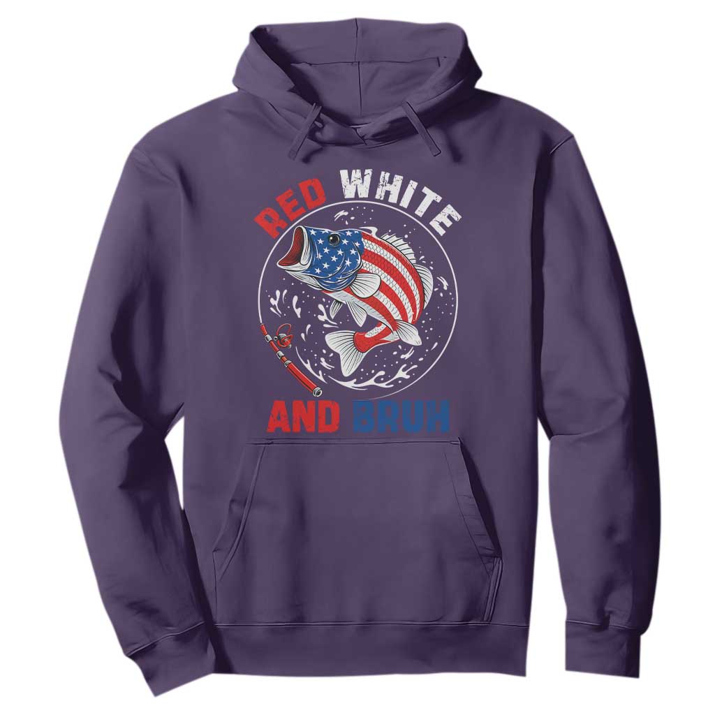 Red White And Bruh Fishing Hoodie Funny Patriotic Bass 4th Of July American Flag TS02 Purple Print Your Wear