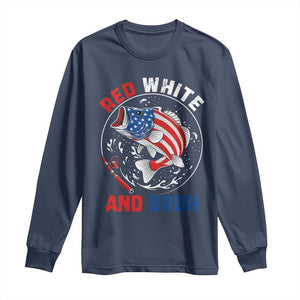 Red White And Bruh Fishing Long Sleeve Shirt Funny Patriotic Bass 4th Of July American Flag TS02 Navy Print Your Wear