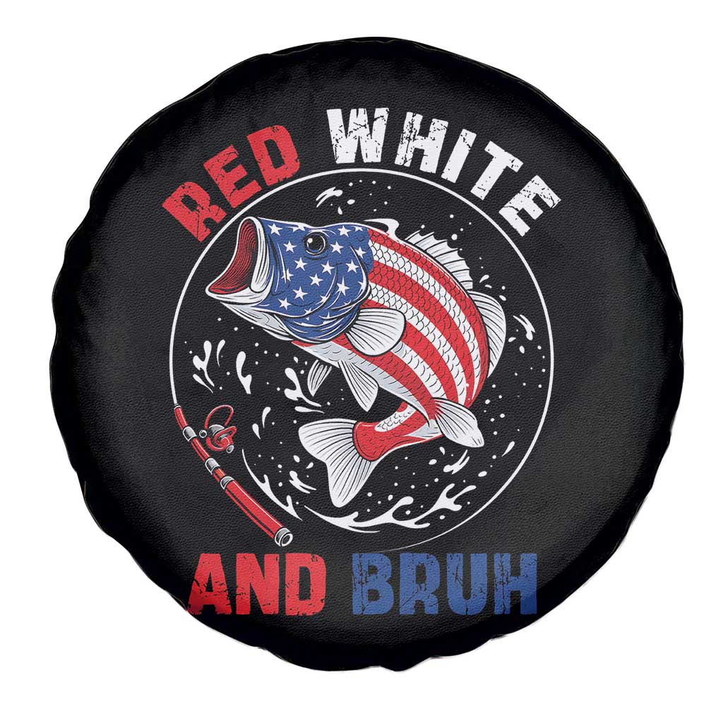 Red White And Bruh Fishing Spare Tire Cover Funny Patriotic Bass 4th Of July American Flag TS02 Print Your Wear