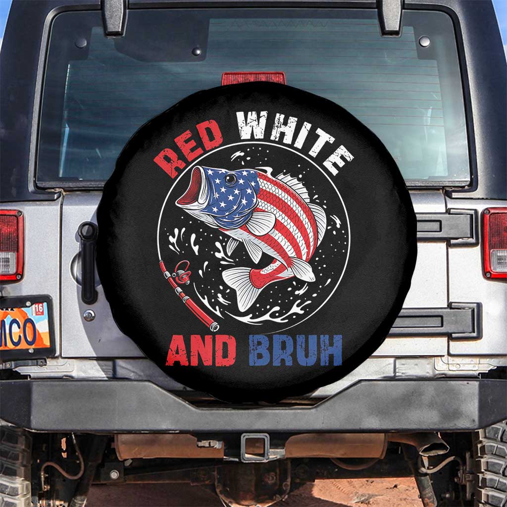 Red White And Bruh Fishing Spare Tire Cover Funny Patriotic Bass 4th Of July American Flag TS02 No hole Black Print Your Wear