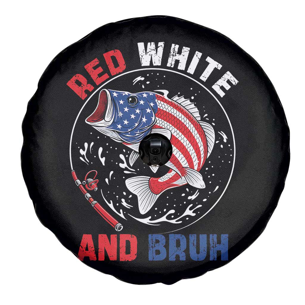 Red White And Bruh Fishing Spare Tire Cover Funny Patriotic Bass 4th Of July American Flag TS02 Print Your Wear