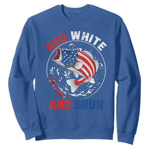 Red White And Bruh Fishing Sweatshirt Funny Patriotic Bass 4th Of July American Flag TS02 Royal Blue Print Your Wear