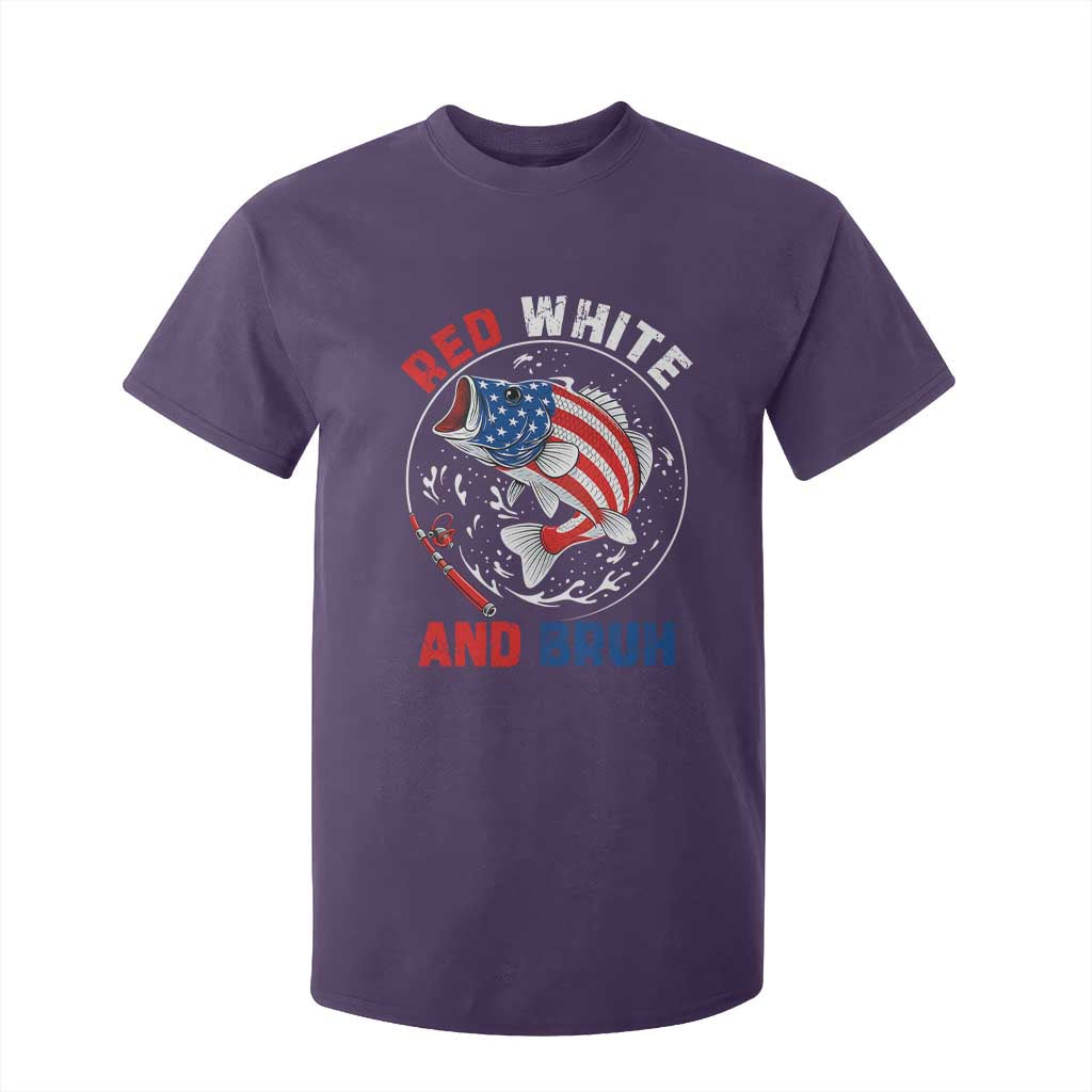 Red White And Bruh Fishing T Shirt For Kid Funny Patriotic Bass 4th Of July American Flag TS02 Purple Print Your Wear