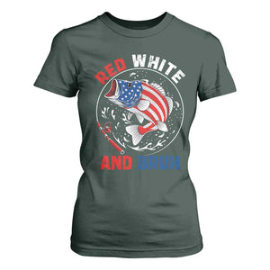 Red White And Bruh Fishing T Shirt For Women Funny Patriotic Bass 4th Of July American Flag TS02 Dark Forest Green Print Your Wear