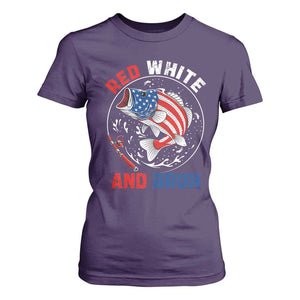 Red White And Bruh Fishing T Shirt For Women Funny Patriotic Bass 4th Of July American Flag TS02 Purple Print Your Wear