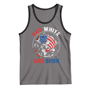 Red White And Bruh Fishing Tank Top Funny Patriotic Bass 4th Of July American Flag TS02 Deep Heather Black Print Your Wear