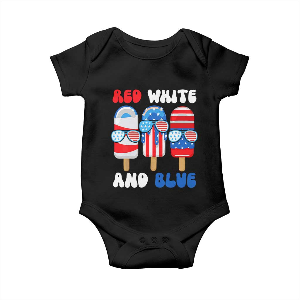 Red White Blue Popsicle 4th of July Baby Onesie Patriotic USA Flag TS10 Black Print Your Wear
