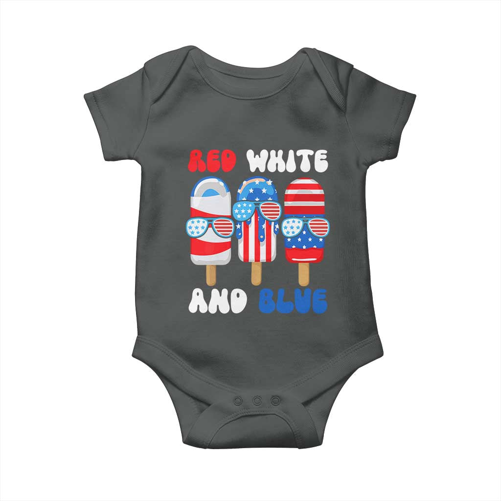 Red White Blue Popsicle 4th of July Baby Onesie Patriotic USA Flag TS10 Dark Heather Print Your Wear