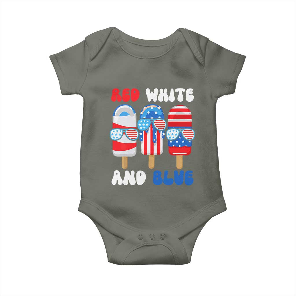 Red White Blue Popsicle 4th of July Baby Onesie Patriotic USA Flag TS10 Military Green Print Your Wear