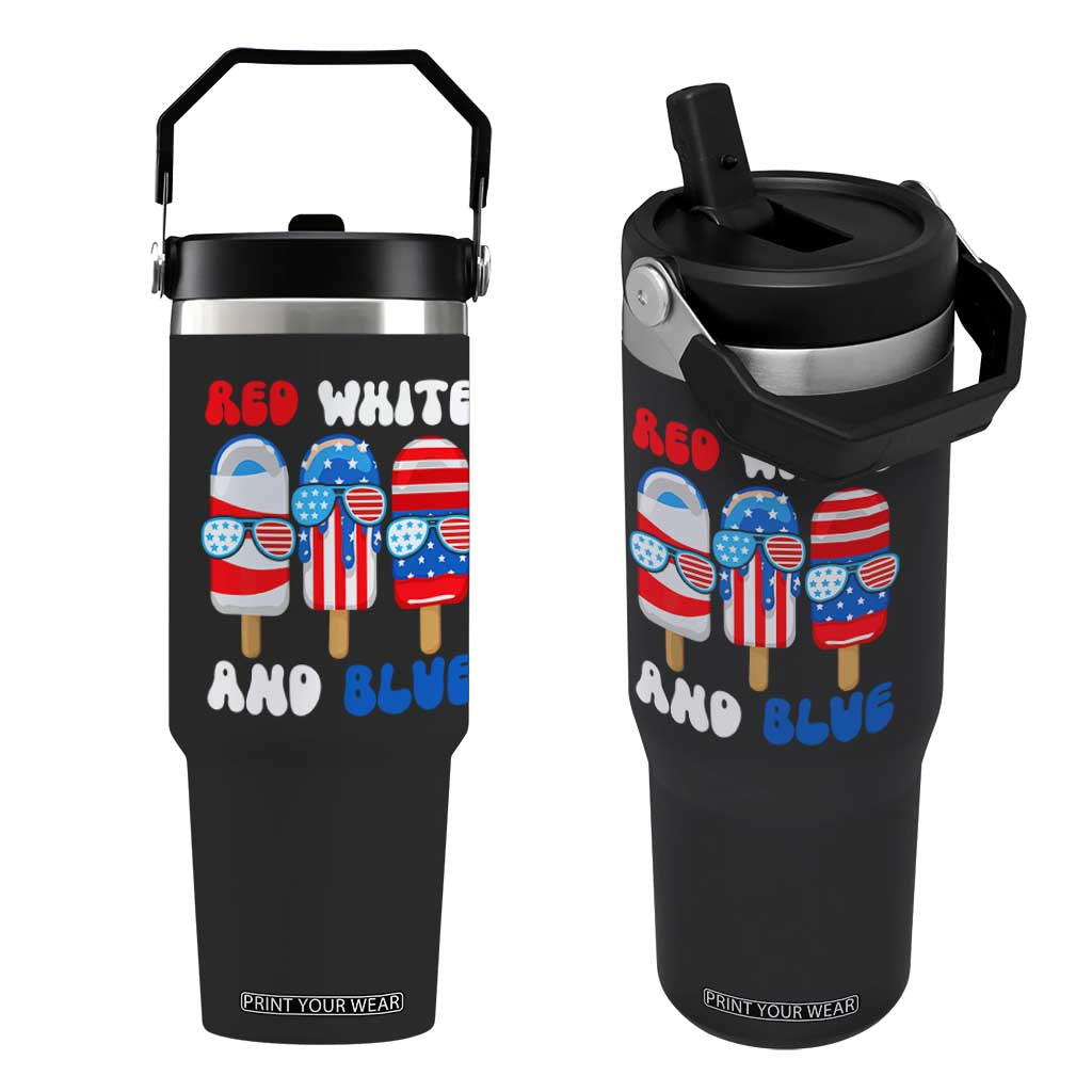 Red White Blue Popsicle 4th of July Flip Straw Tumbler Patriotic USA Flag TS10 One Size: 30 oz Black Print Your Wear