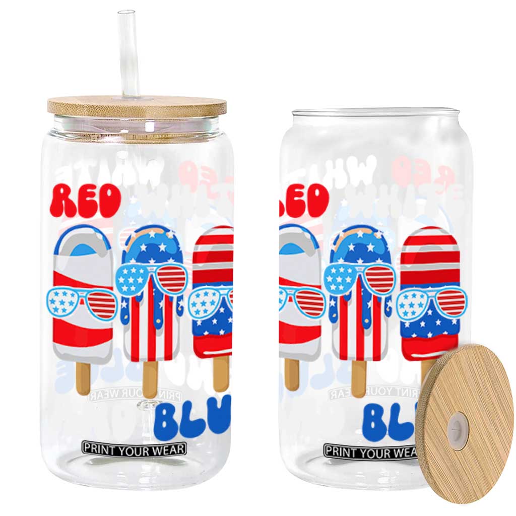 Red White Blue Popsicle 4th of July Glass Can Patriotic USA Flag TS10 Black Print Your Wear