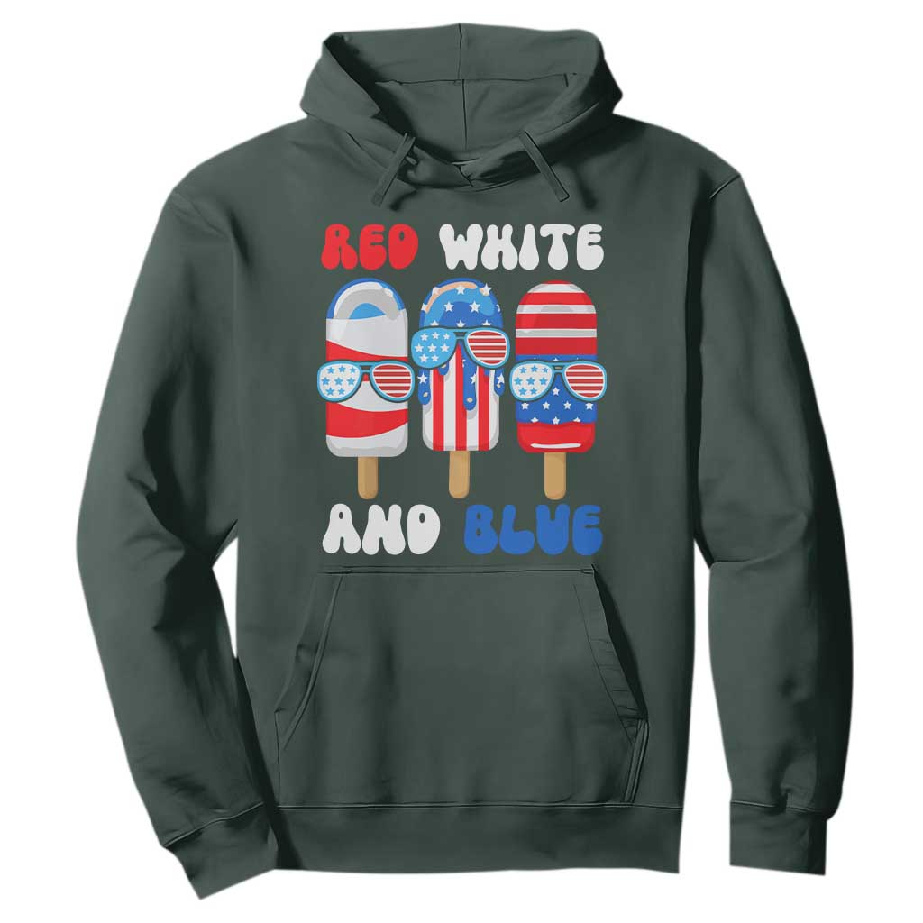 Red White Blue Popsicle 4th of July Hoodie Patriotic USA Flag TS10 Dark Forest Green Print Your Wear