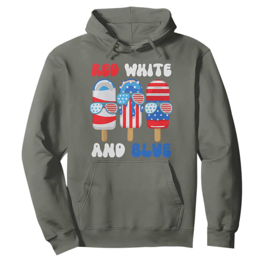 Red White Blue Popsicle 4th of July Hoodie Patriotic USA Flag TS10 Military Green Print Your Wear