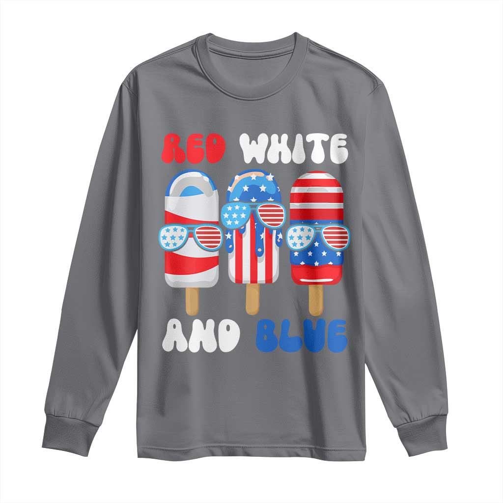 Red White Blue Popsicle 4th of July Long Sleeve Shirt Patriotic USA Flag TS10 Charcoal Print Your Wear