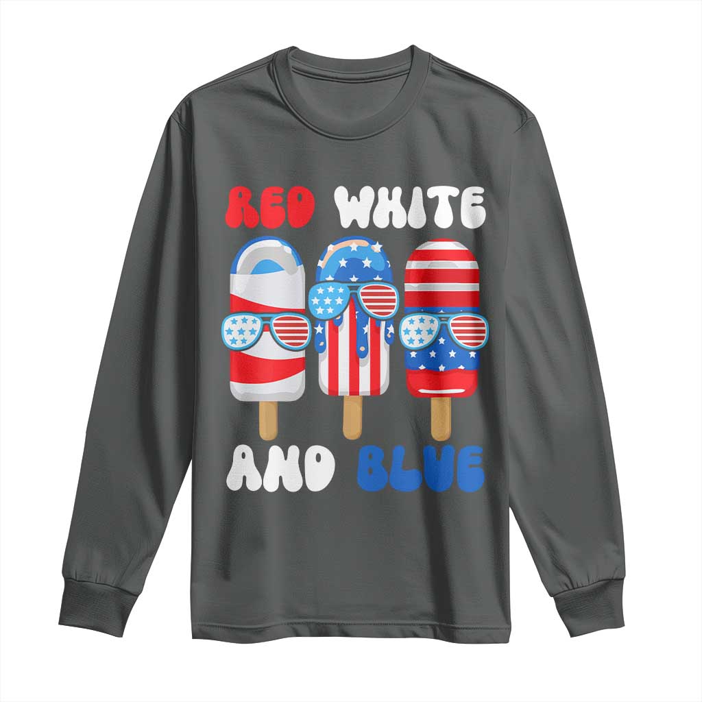 Red White Blue Popsicle 4th of July Long Sleeve Shirt Patriotic USA Flag TS10 Dark Heather Print Your Wear