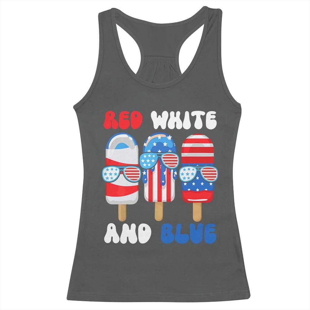 Red White Blue Popsicle 4th of July Racerback Tank Top Patriotic USA Flag TS10 Dark Heather Print Your Wear