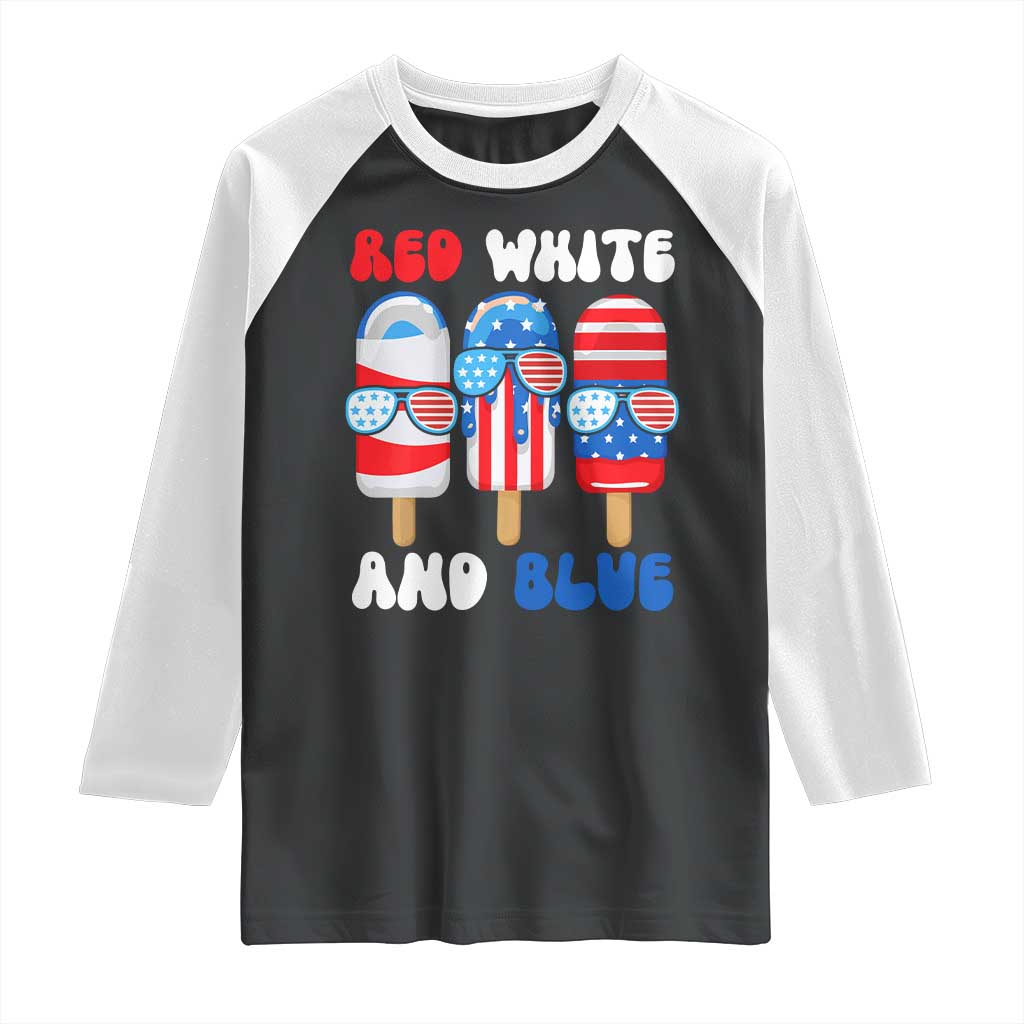 Red White Blue Popsicle 4th of July Raglan Shirt Patriotic USA Flag TS10 Black White Print Your Wear