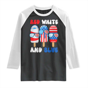 Red White Blue Popsicle 4th of July Raglan Shirt Patriotic USA Flag TS10 Black White Print Your Wear