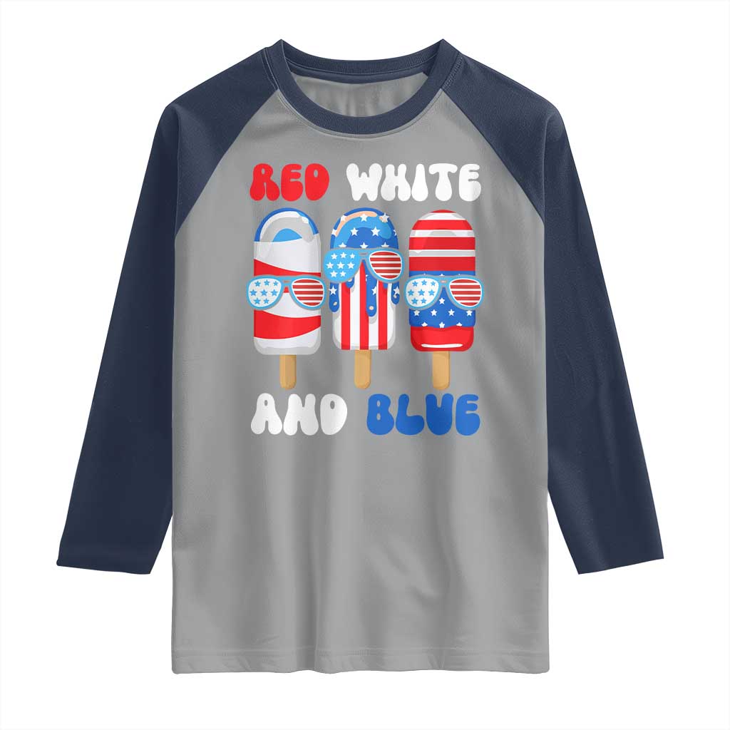 Red White Blue Popsicle 4th of July Raglan Shirt Patriotic USA Flag TS10 Sport Gray Navy Print Your Wear