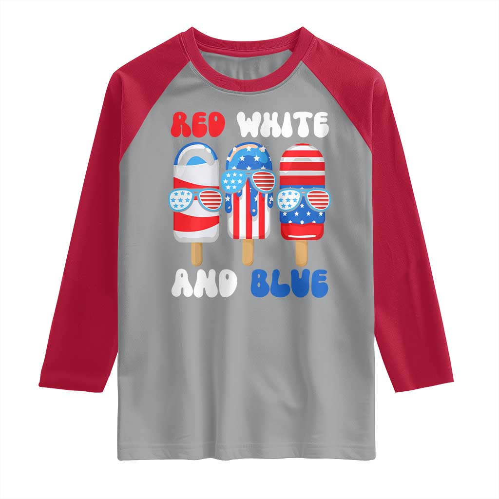Red White Blue Popsicle 4th of July Raglan Shirt Patriotic USA Flag TS10 Sport Gray Red Print Your Wear