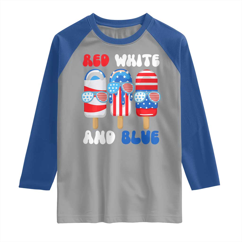 Red White Blue Popsicle 4th of July Raglan Shirt Patriotic USA Flag TS10 Sport Gray Royal Print Your Wear