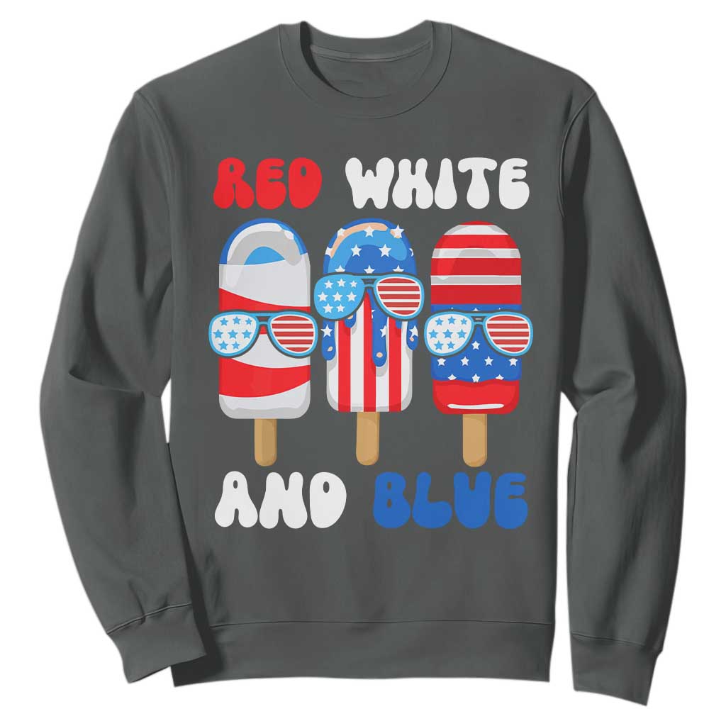 Red White Blue Popsicle 4th of July Sweatshirt Patriotic USA Flag TS10 Dark Heather Print Your Wear