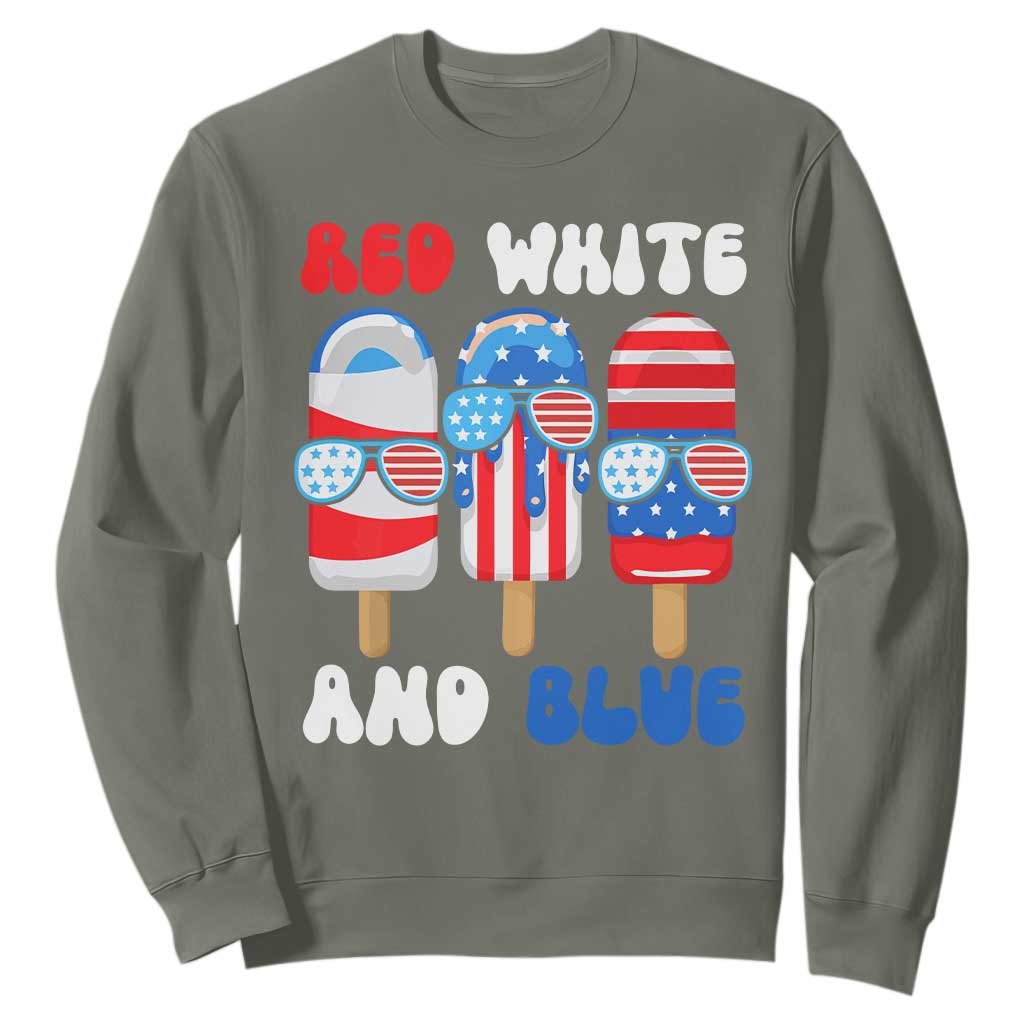 Red White Blue Popsicle 4th of July Sweatshirt Patriotic USA Flag TS10 Military Green Print Your Wear