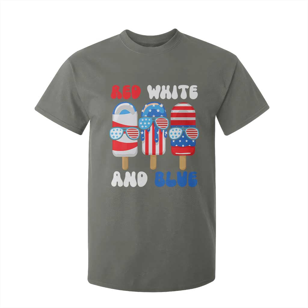 Red White Blue Popsicle 4th of July T Shirt For Kid Patriotic USA Flag TS10 Military Green Print Your Wear