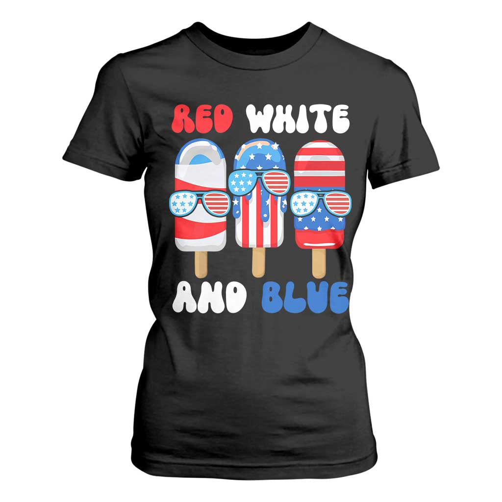 Red White Blue Popsicle 4th of July T Shirt For Women Patriotic USA Flag TS10 Black Print Your Wear