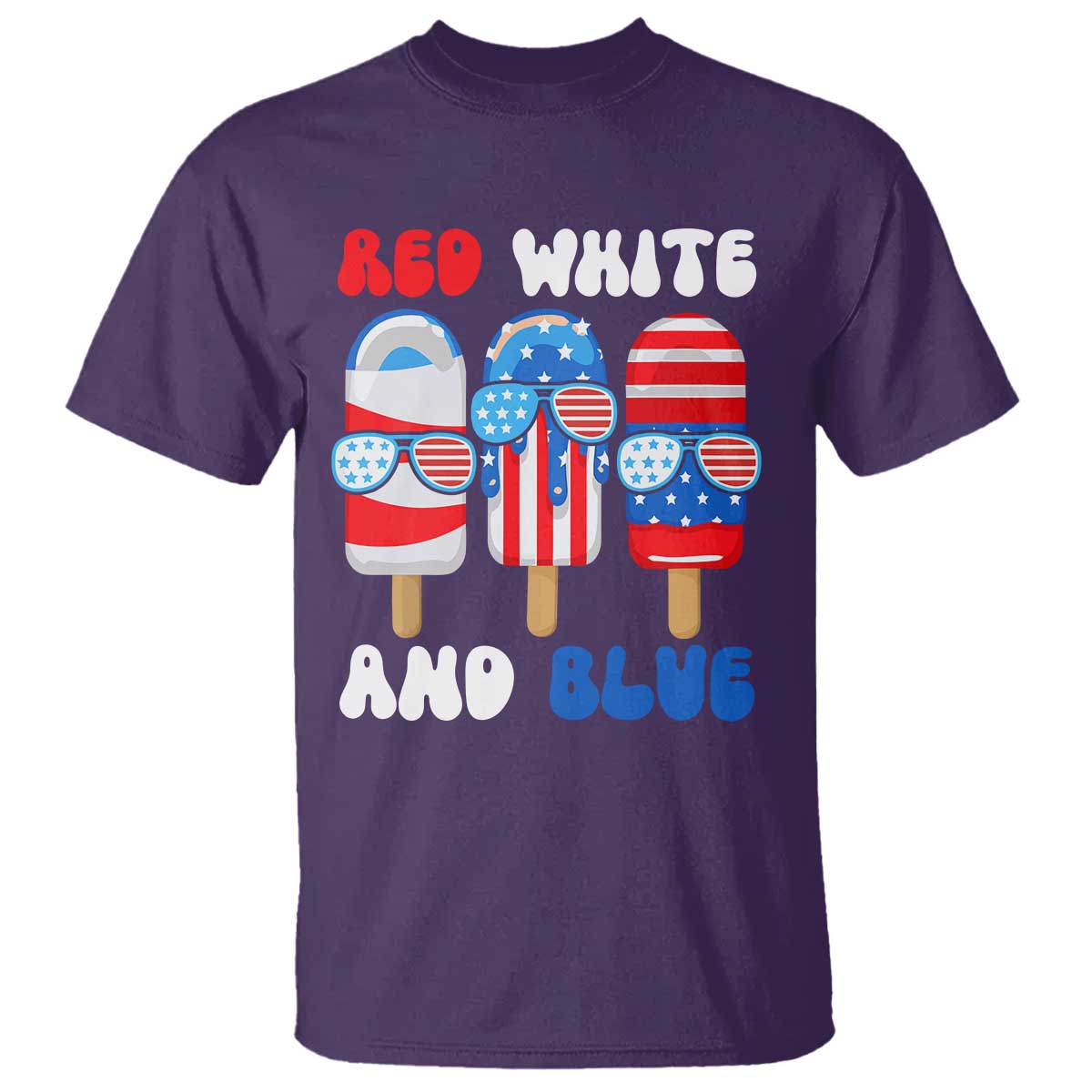 Red White Blue Popsicle 4th of July T Shirt Patriotic USA Flag TS10 Purple Print Your Wear