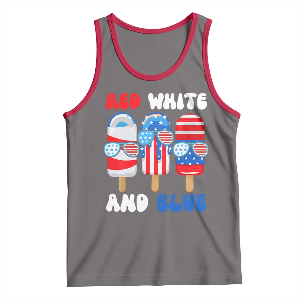 Red White Blue Popsicle 4th of July Tank Top Patriotic USA Flag TS10 Deep Heather Red Print Your Wear