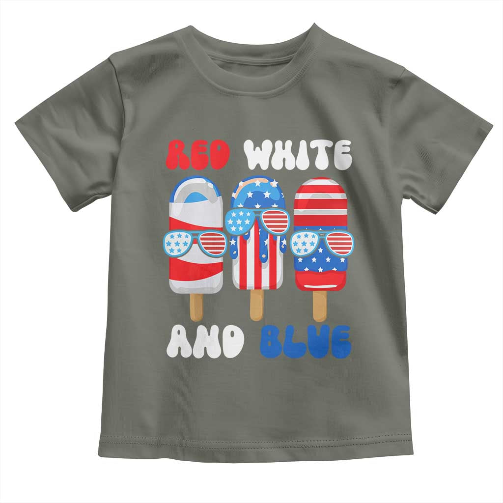 Red White Blue Popsicle 4th of July Toddler T Shirt Patriotic USA Flag TS10 Military Green Print Your Wear