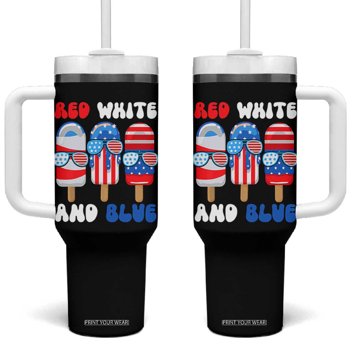 Red White Blue Popsicle 4th of July Tumbler With Handle Patriotic USA Flag TS10 One Size: 40 oz Black Print Your Wear