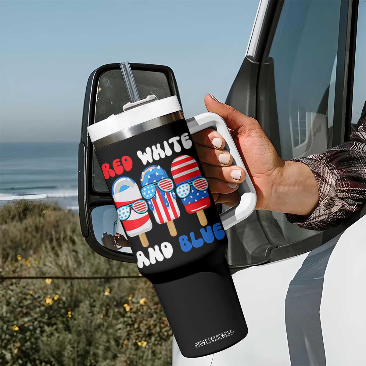 Red White Blue Popsicle 4th of July Tumbler With Handle Patriotic USA Flag TS10 Print Your Wear