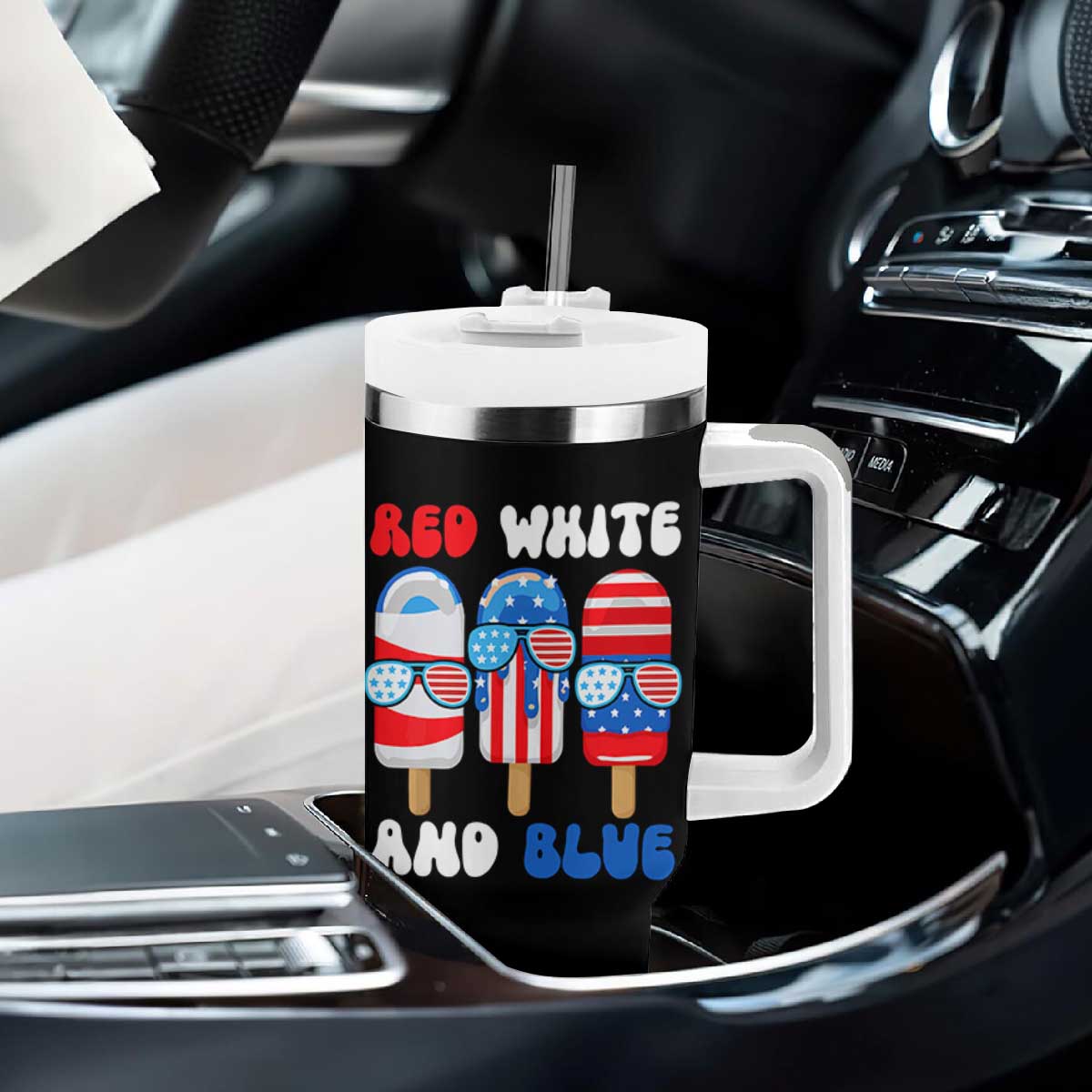 Red White Blue Popsicle 4th of July Tumbler With Handle Patriotic USA Flag TS10 Print Your Wear