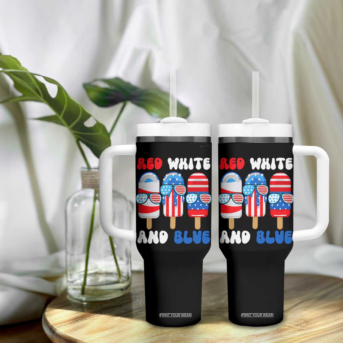 Red White Blue Popsicle 4th of July Tumbler With Handle Patriotic USA Flag TS10 Print Your Wear