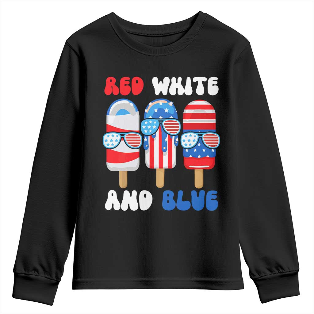 Red White Blue Popsicle 4th of July Youth Sweatshirt Patriotic USA Flag TS10 Black Print Your Wear