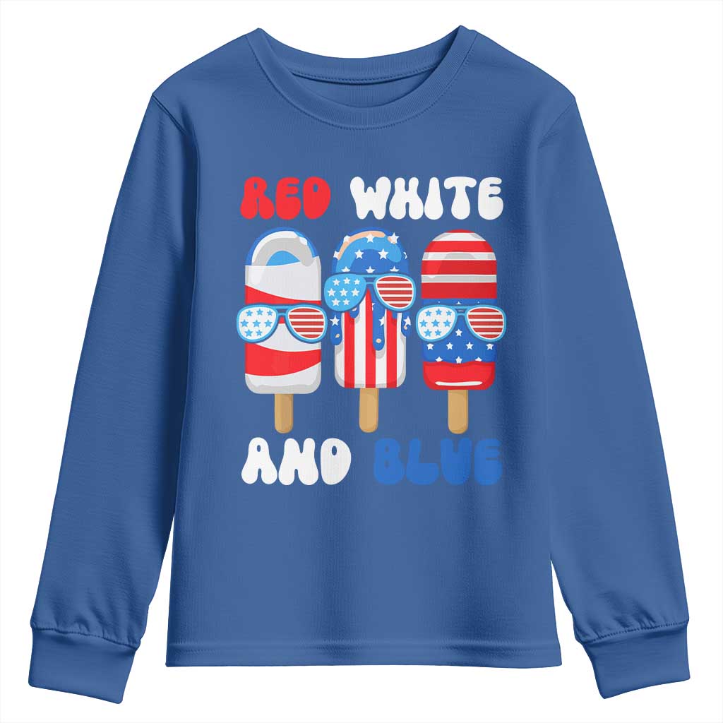 Red White Blue Popsicle 4th of July Youth Sweatshirt Patriotic USA Flag TS10 Royal Blue Print Your Wear