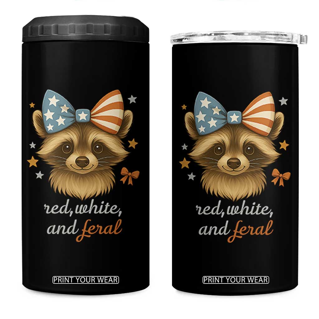 Red White and Feral Raccoon 4 in 1 Can Cooler Tumbler Funny Patriotic Animal 4th of July TS02 One Size: 16 oz Black Print Your Wear