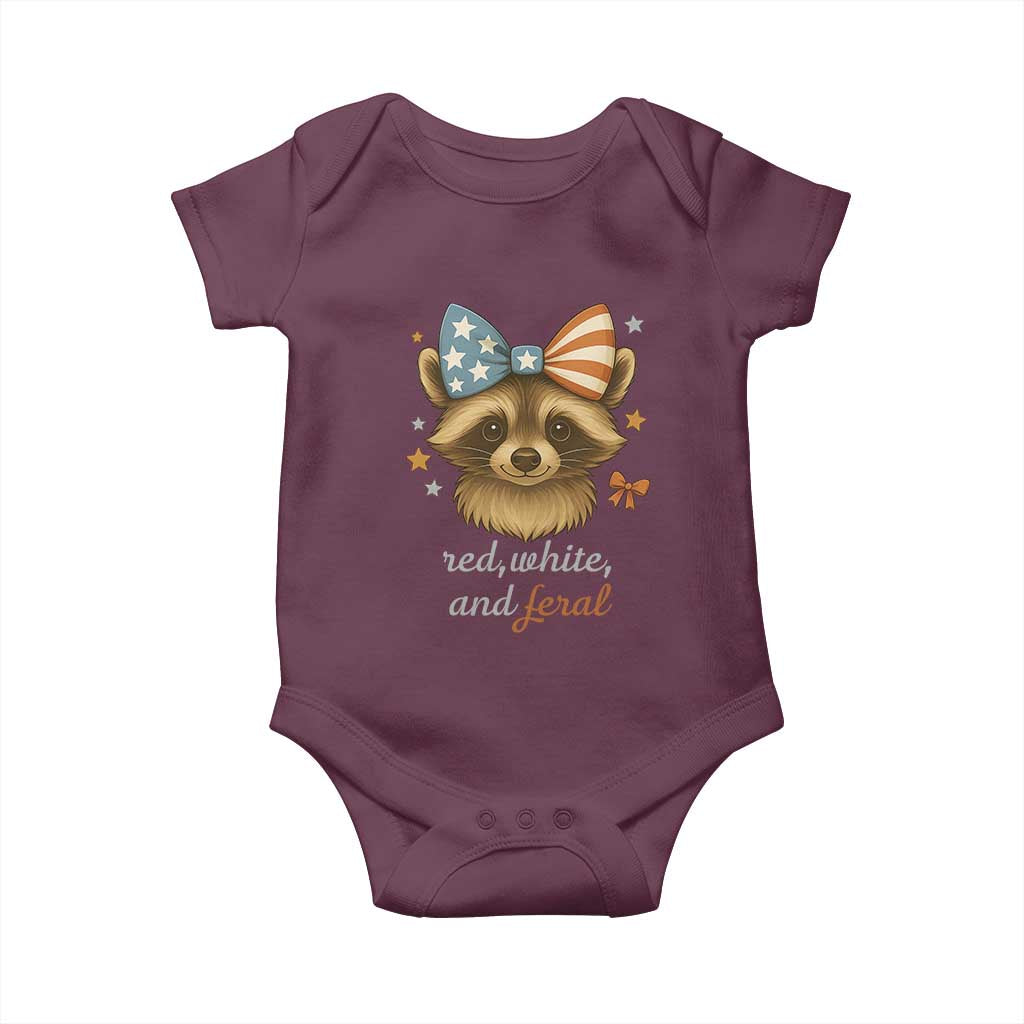 Red White and Feral Raccoon Baby Onesie Funny Patriotic Animal 4th of July TS02 Maroon Print Your Wear