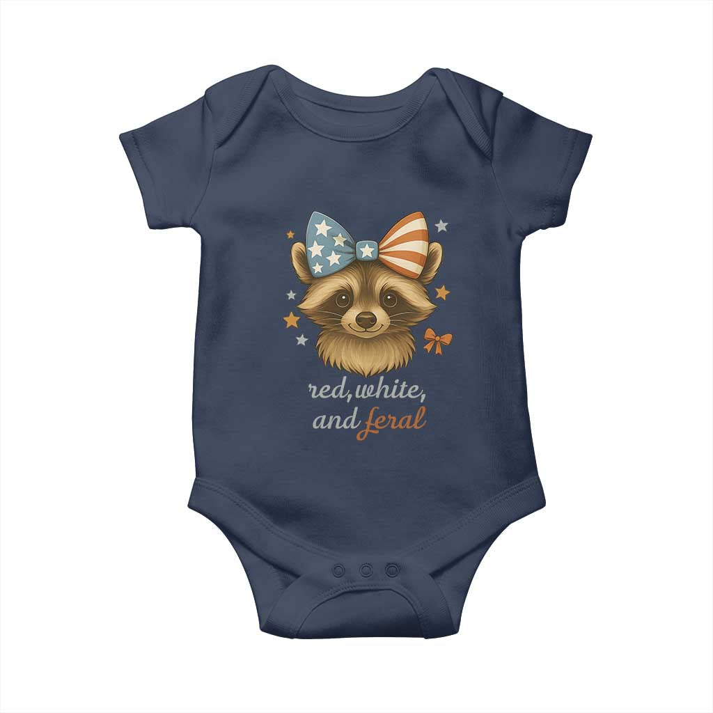 Red White and Feral Raccoon Baby Onesie Funny Patriotic Animal 4th of July TS02 Navy Print Your Wear