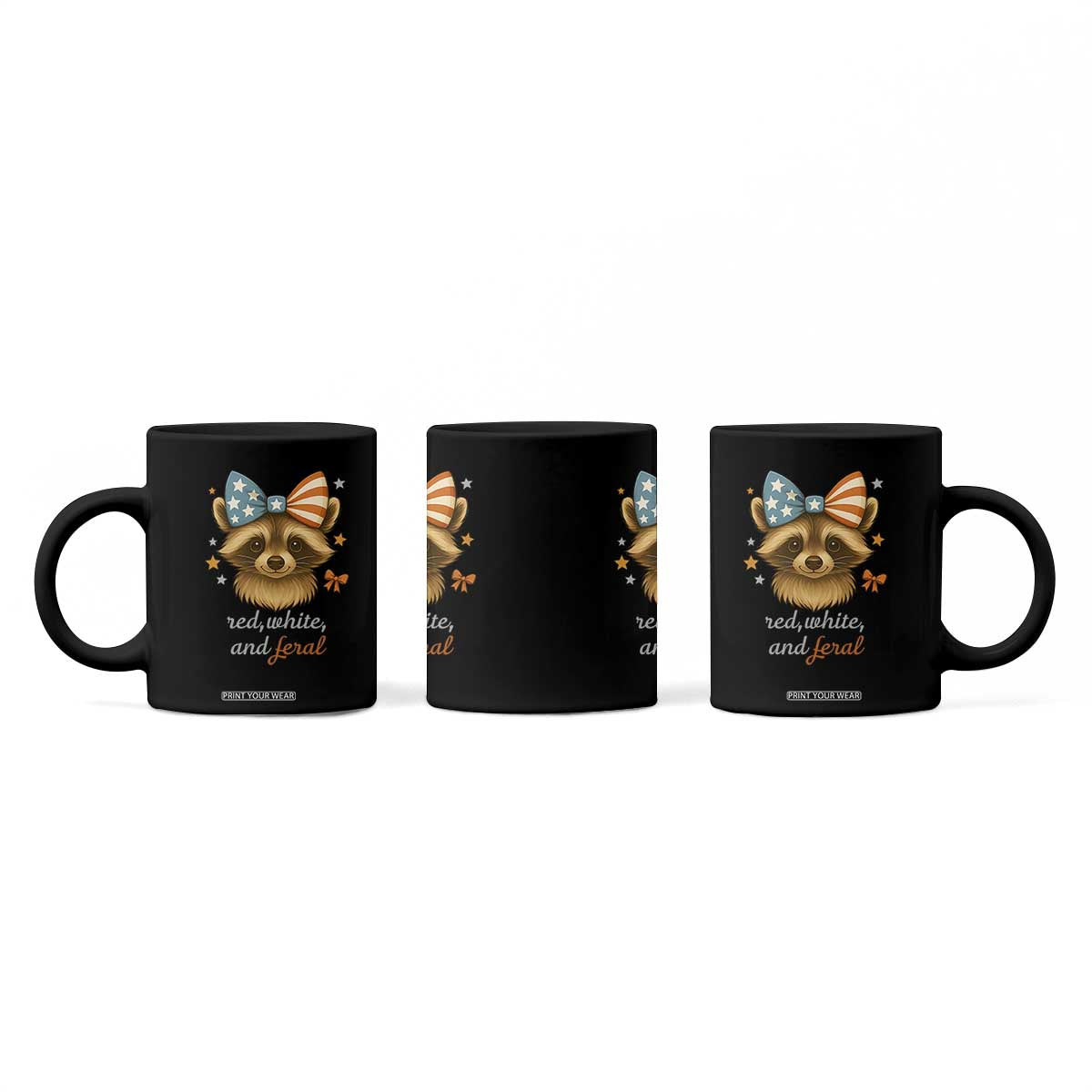 Red White and Feral Raccoon Coffee Mug Funny Patriotic Animal 4th of July TS02 Print Your Wear