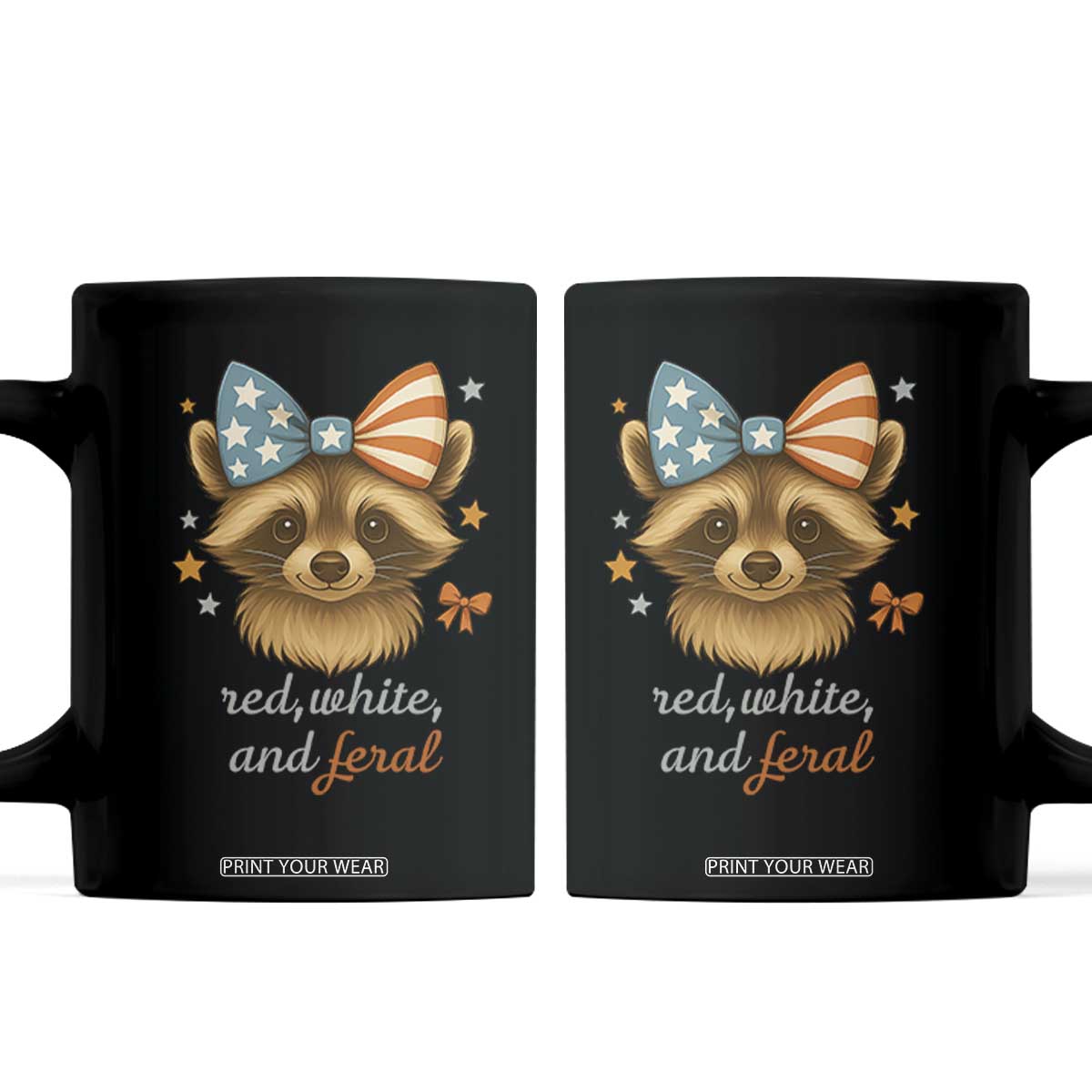 Red White and Feral Raccoon Coffee Mug Funny Patriotic Animal 4th of July TS02 Black Print Your Wear
