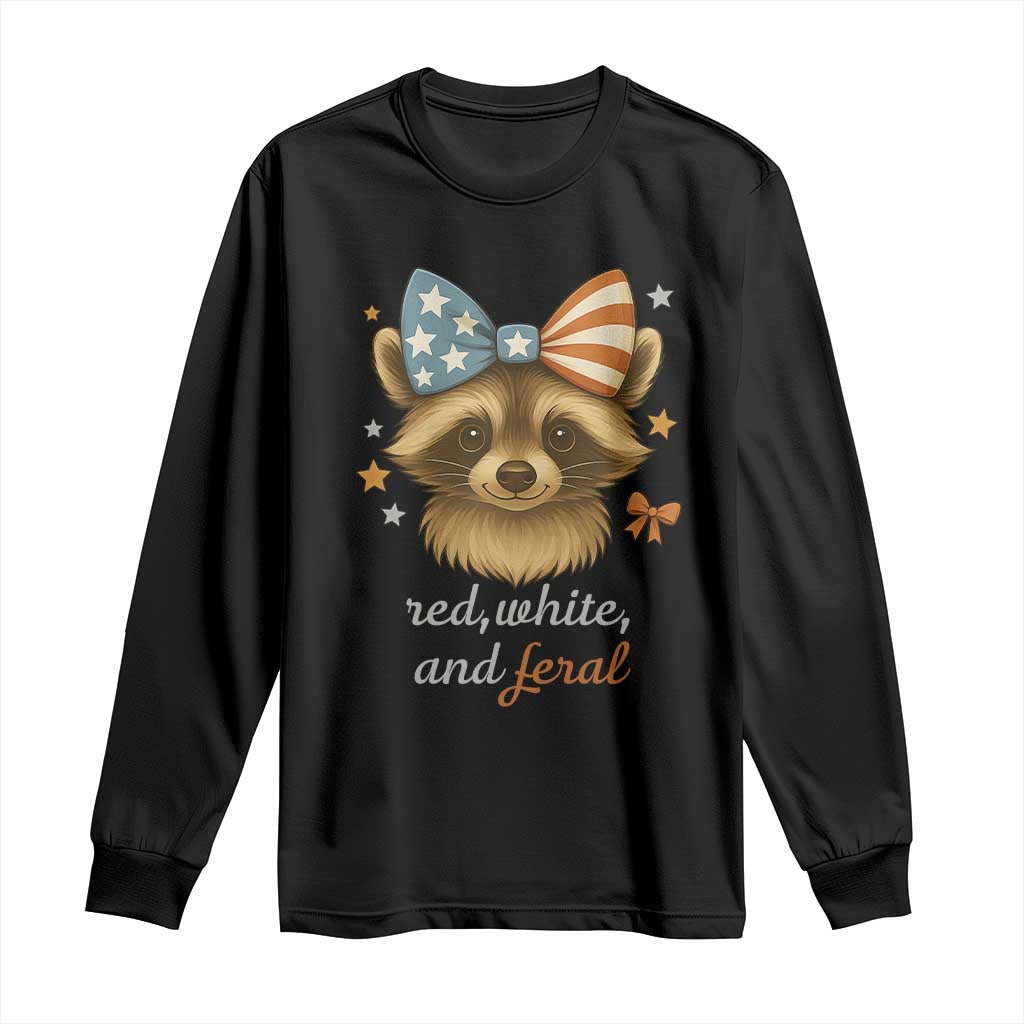 Red White and Feral Raccoon Long Sleeve Shirt Funny Patriotic Animal 4th of July TS02 Black Print Your Wear