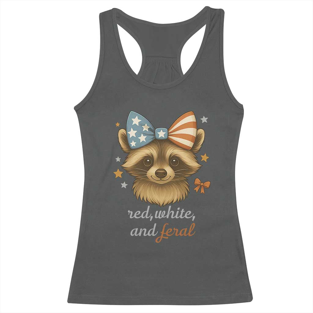 Red White and Feral Raccoon Racerback Tank Top Funny Patriotic Animal 4th of July TS02 Dark Heather Print Your Wear